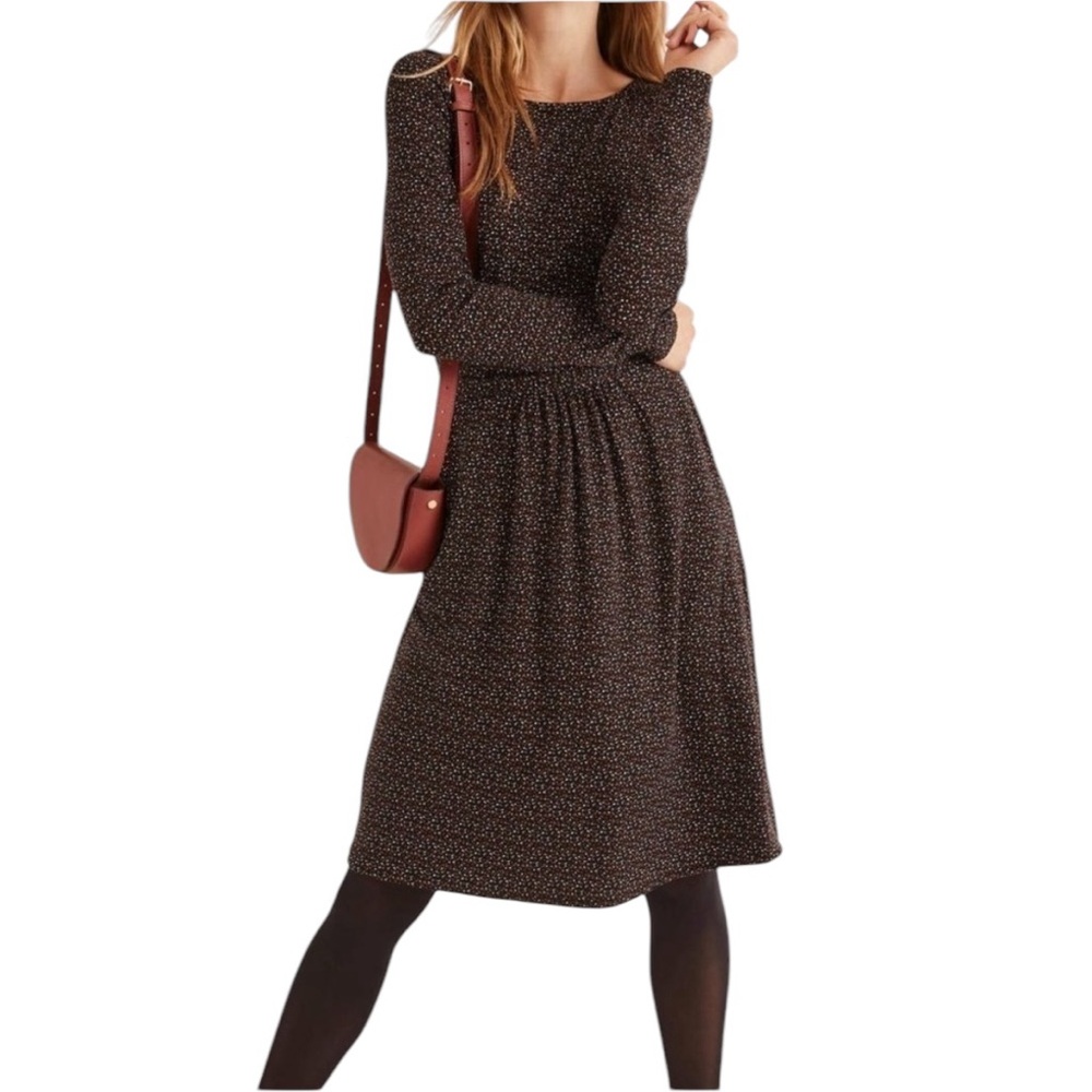 Boden Abigail Jersey Dress Dots Size 6 Petite Pockets Ruched Long Slv Classic 6P